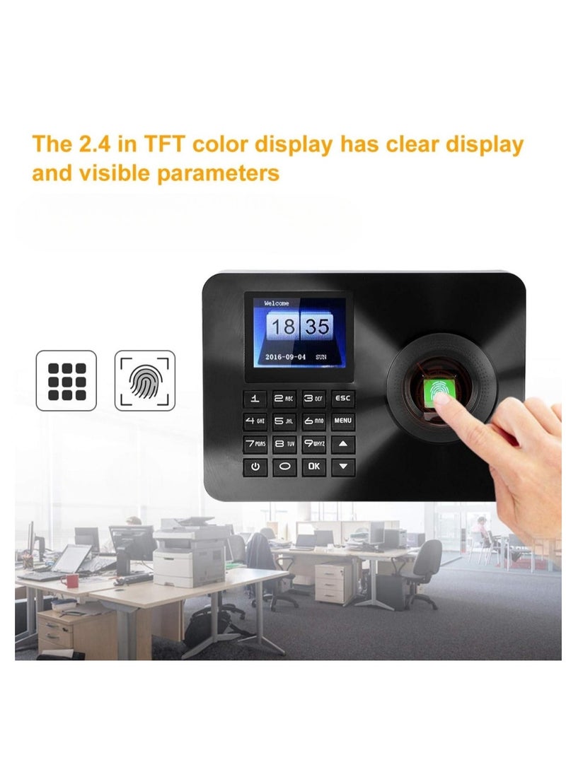 Fingerprint Password Attendance Machine  Biometric Attendance Device with 2.4 Inch TFT LCD Screen Employee Checking in Recorder Access Control Time Attendance Clock