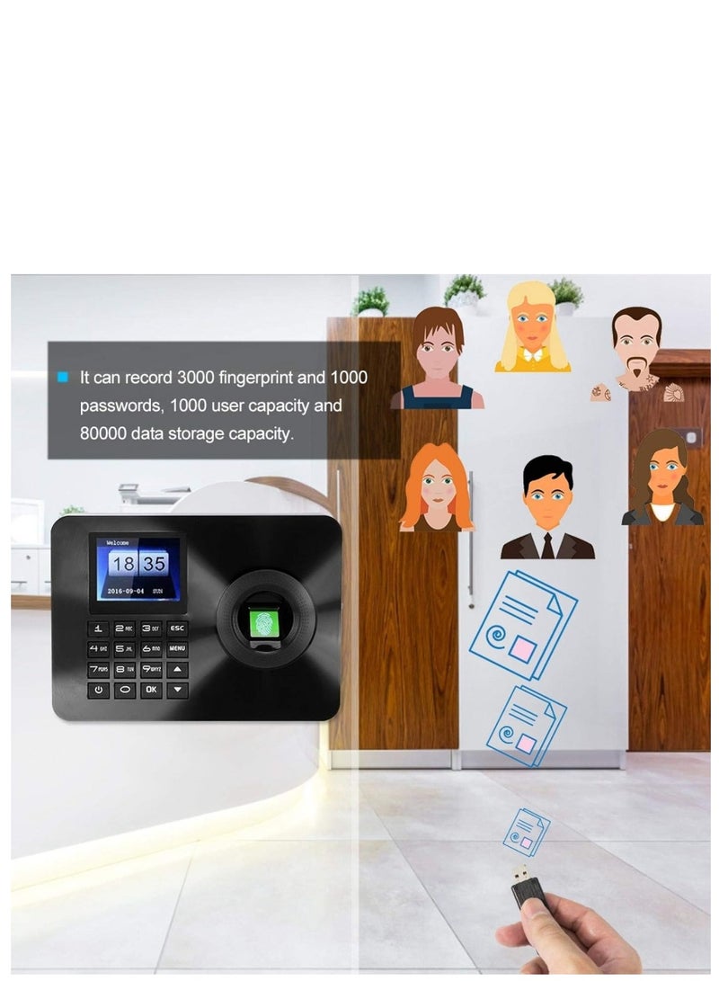 Fingerprint Password Attendance Machine  Biometric Attendance Device with 2.4 Inch TFT LCD Screen Employee Checking in Recorder Access Control Time Attendance Clock