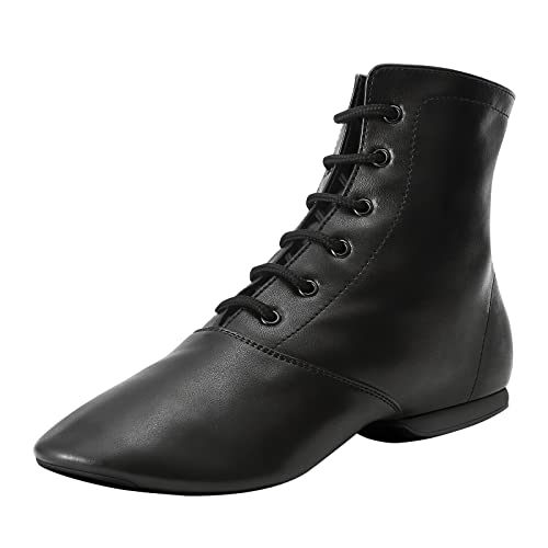 Sogebo Jazz Dance Boots Split Sole for Women and Men's Leather Dancing Shoes, Black (13.5W / 12.5M) - Image 1