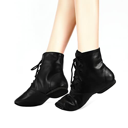 Sogebo Jazz Dance Boots Split Sole for Women and Men's Leather Dancing Shoes, Black (13.5W / 12.5M) - Image 5