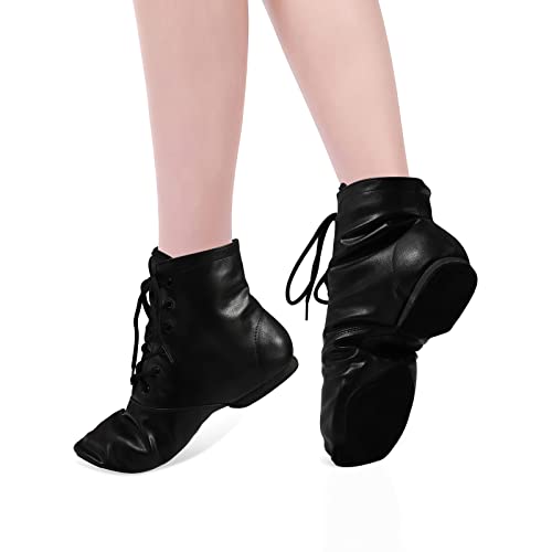 Sogebo Jazz Dance Boots Split Sole for Women and Men's Leather Dancing Shoes, Black (13.5W / 12.5M) - Image 2
