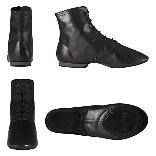 Sogebo Jazz Dance Boots Split Sole for Women and Men's Leather Dancing Shoes, Black (13.5W / 12.5M) - Image 4