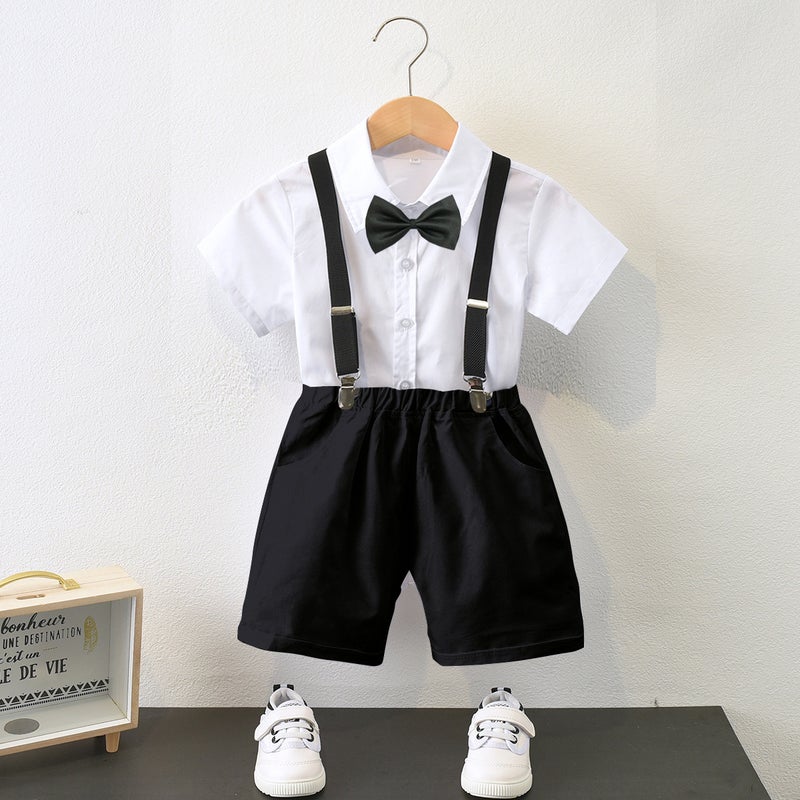 2022 Boys Summer White Shirt Black Strappy Pants Small Host Childrens Childrens Childrens Childrens 1st Performance Clothes Black Pants Set