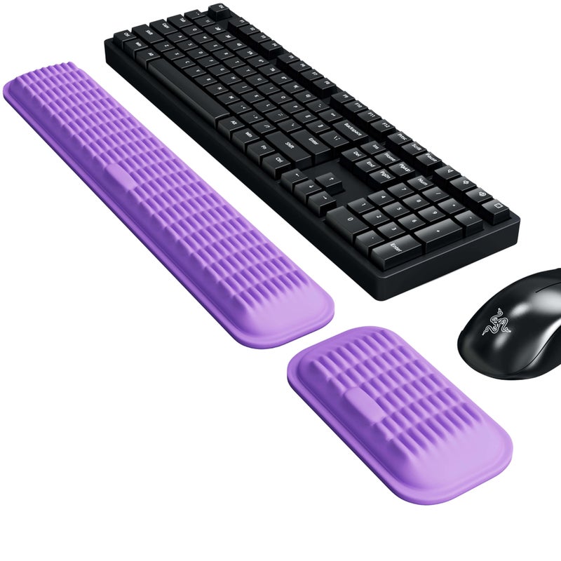 MEKASS Ergonomic Wrist Rest for Keyboard and Mouse, Soft Memory Foam Keyboard Wrist Rest Set with Non-Slip Silicone Base, Easy Typing, Pain Relief, Comfort for Office, Work, Gaming (Purple) - Image 1