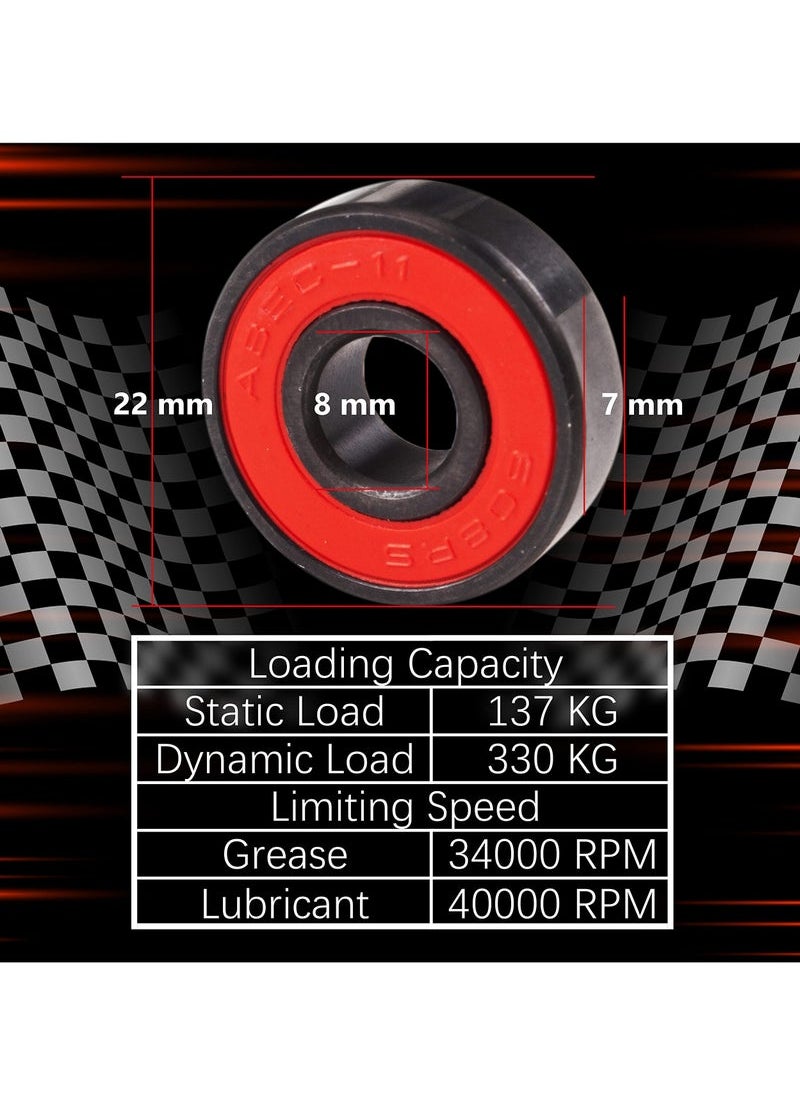 Bearing, 8 Pcs Ceramic Skateboard Bearings High Speed Double Shielded 608 RS ABEC-11Miniature Ball Bearings for Motor, Skateboards, Inline Skates, Scooters (8*22*7 mm)