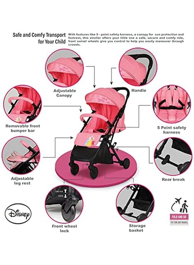 Disney Princess Travel Stroller 0 36 Months Compact Design Storage Basket Rear Breaks Travel Compatible Trolley Handle And More. - Image 2