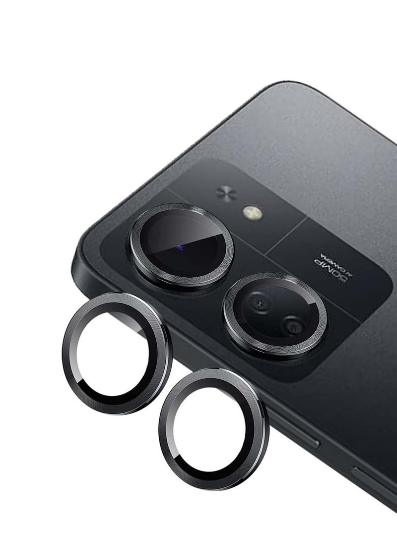 Wtech Xiaomi Redmi 13C 4G 2023 Premium Alloy Ring Camera Lens Tempered Glass Protector Shield (MLHICR) - Black - Image 1