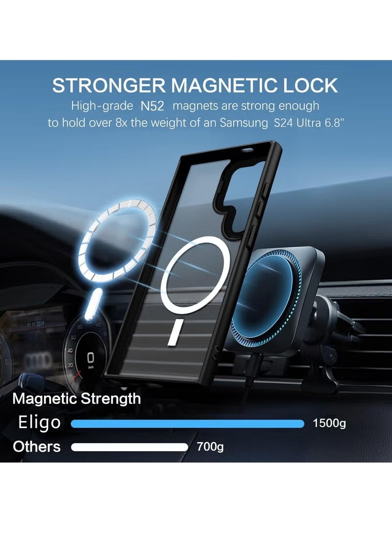 ايليجو جراب لموبايل سامسونج S24 الترا من ايليجو، متوافق مع ماج سيف، غطاء خلفي مغناطيسي شفاف غير لامع مضاد للصدمات مغناطيس قوي، موبايل رفيع ورفيع لحماية كاملة لهاتف جالاكسي 5G (أسود) - Image 2