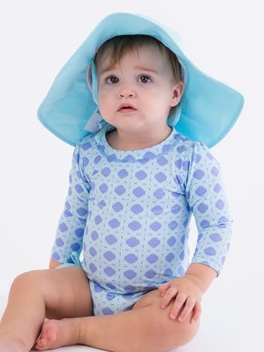 RuffleButts Baby Girls UPF 50 Sun Protection Novelty Print Long Sleeve One Piece Rash Guard Swimsuit with Zipper Periwinkle Blue Coastal Cane 612m - Image 3
