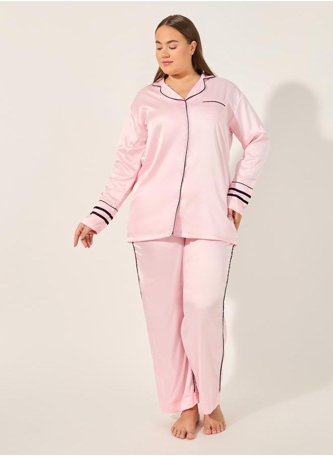 Styli PIPED STRIPE DETAIL LONGLINE SHIRT and PJ SET  - Image 1