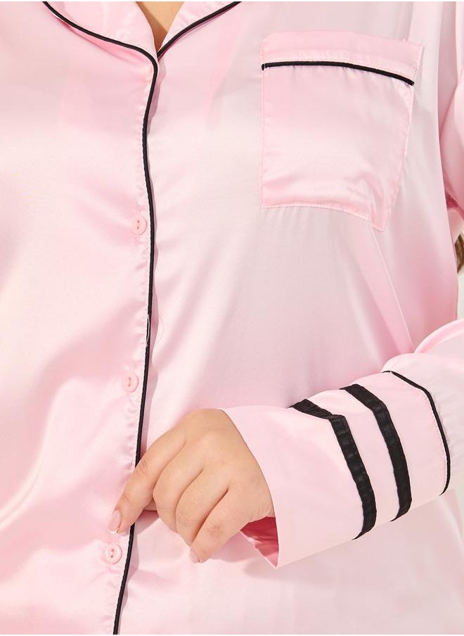 Styli PIPED STRIPE DETAIL LONGLINE SHIRT and PJ SET  - Image 3