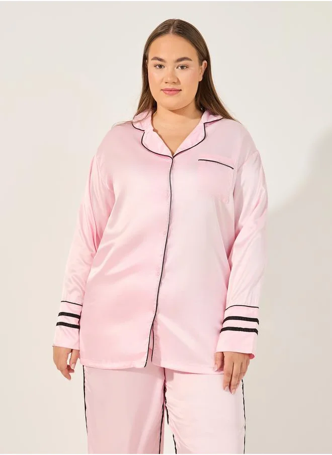 Styli PIPED STRIPE DETAIL LONGLINE SHIRT and PJ SET