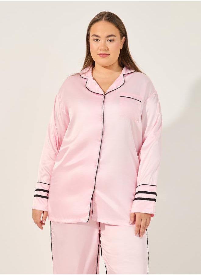 Styli PIPED STRIPE DETAIL LONGLINE SHIRT and PJ SET  - Image 2