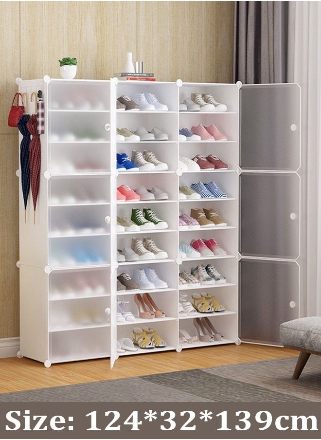 fashionhome - Multi-Tiers Household Adjustable New Design Modular Shoe Storage Rack with Hanger 124 x 32 x 139 Centimeter - Image 1