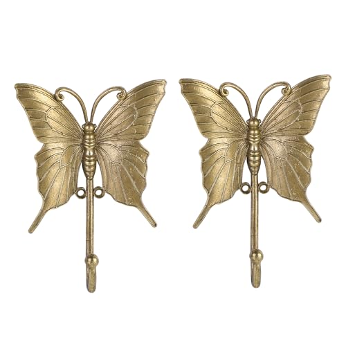 SOFFEE DESIGN 2PCS Gold Butterfly Metal Hooks Garden Theme Key Holders Enchanted Fairy Cottage Garden Entryway Decor - Image 1