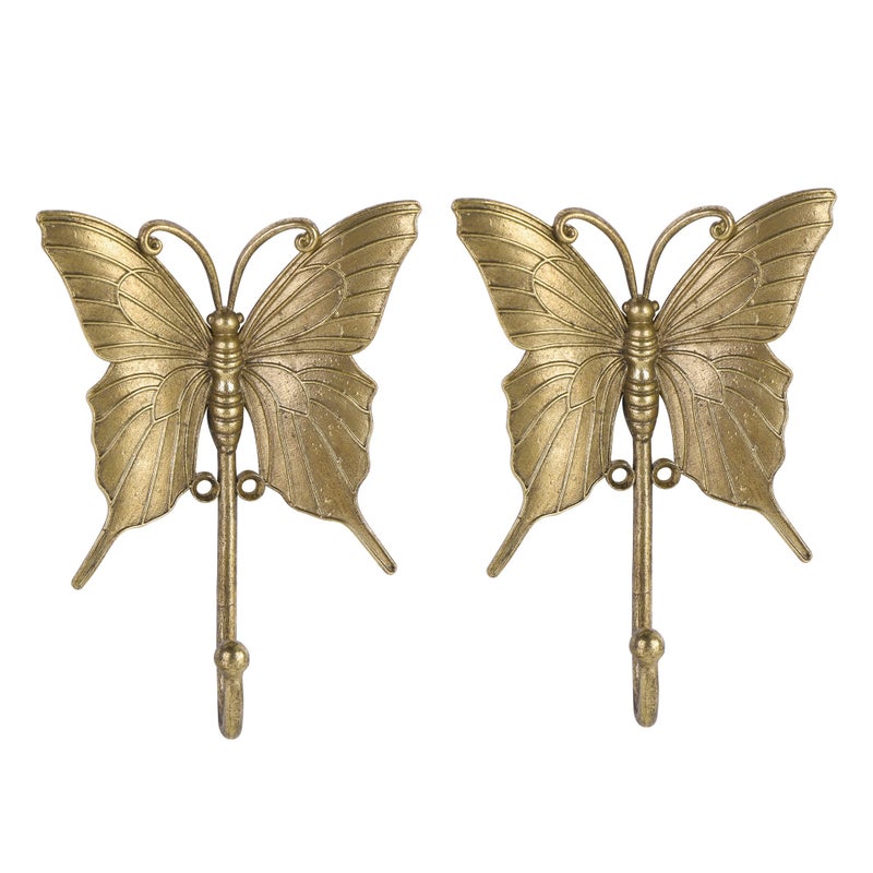 SOFFEE DESIGN 2PCS Gold Butterfly Metal Hooks Garden Theme Key Holders Enchanted Fairy Cottage Garden Entryway Decor - Image 2