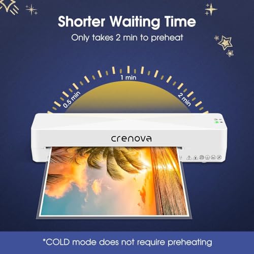 Crenova Laminator Machine with 10 Laminating Sheets, A4 Laminating Machine Hot & Cold with Fast Warm Technology, Thermal Laminator 9 Inch for Home Office School Business White - Image 4
