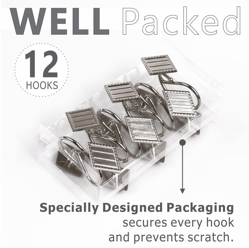 Popkozzi Geometric Shower Curtain Hooks Rings: Rust Proof Brushed Nickel Diamond Metal Decorative Shower Curtain Rings - Modern Elegant Silver Shower Curtain Rod Hooks Hangers for Bathroom - Set of 12 - Image 5