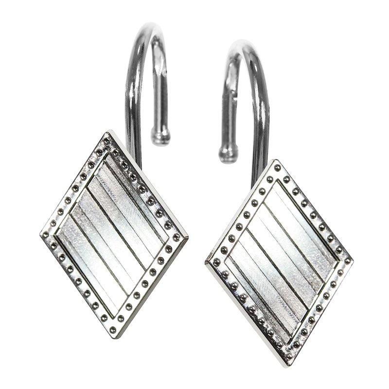 Popkozzi Geometric Shower Curtain Hooks Rings: Rust Proof Brushed Nickel Diamond Metal Decorative Shower Curtain Rings - Modern Elegant Silver Shower Curtain Rod Hooks Hangers for Bathroom - Set of 12 - Image 1