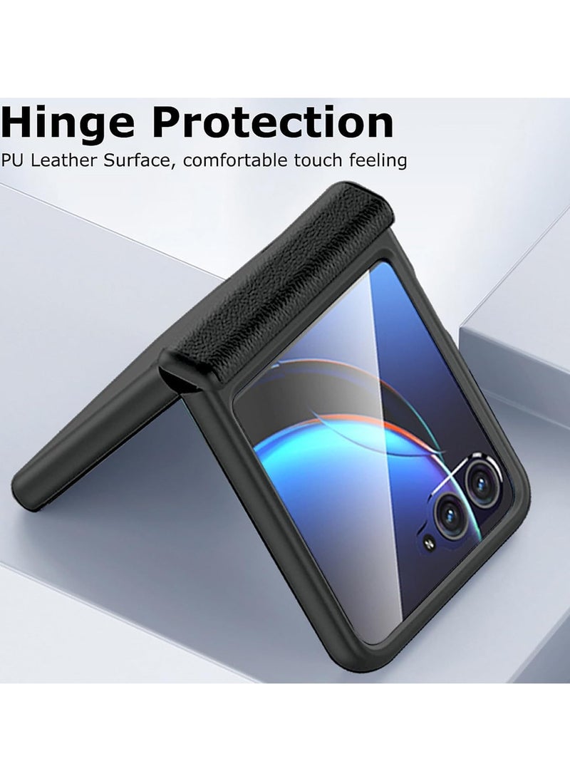 General - Motorola Razr 40 Ultra 2023 Case with Glass External Screen Protector, Leather Case with Hinge Protection, Slim Hard PC Full Coverage Phone Case - Image 1