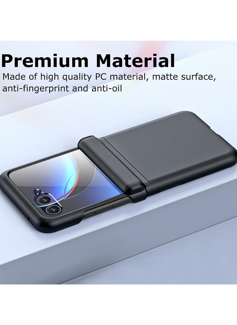 General - Motorola Razr 40 Ultra 2023 Case with Glass External Screen Protector, Leather Case with Hinge Protection, Slim Hard PC Full Coverage Phone Case - Image 1