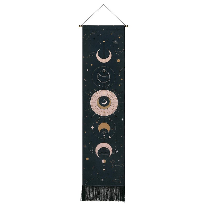 Moon Phase Wall Hanging Art Bohemian Tapestry for Room Black 128 x 512 inches