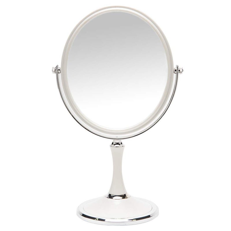 YEAKE Vintage Table Mirror with Stand 8inch Double Sided Swivel 1X3X Magnification Desk Mirror with Silver Style 13 Inch Height Standing Tabletop Makeup Vanity MirrorOval