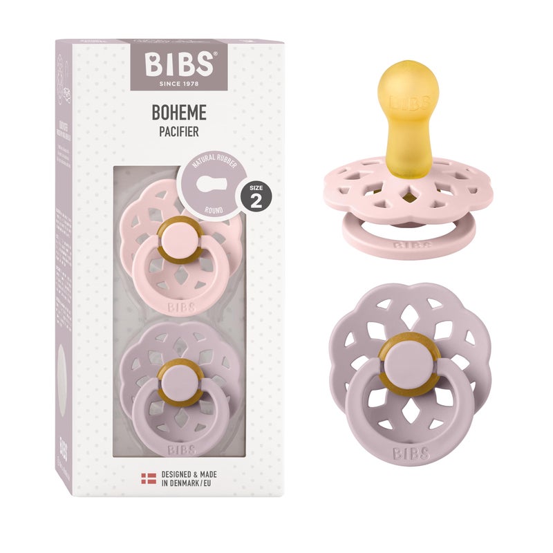 BIBS Pacifiers - Boheme Collection | BPA-Free Baby Pacifier | Made in Denmark | Set of 2 Blossom/Dusky Lilac Color Premium Soothers | Size 6-18 Months - Image 1