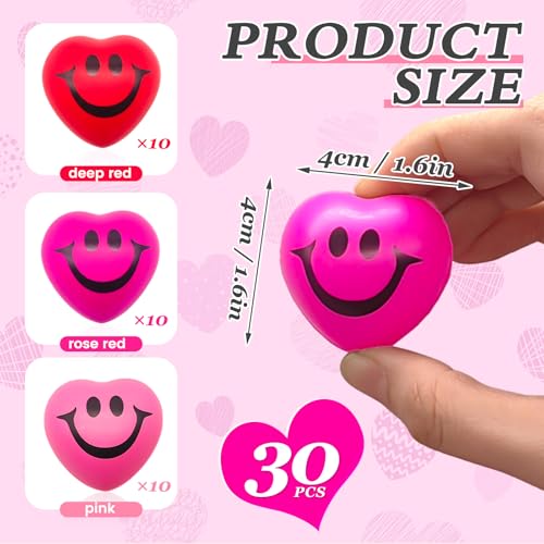 Jgalnim 30 Pieces Heart Stress Relief Balls3 Colors Mini Heart BallsSmile Funny Face Foam Balls for Valentine DaySchool Carnival RewardParty Gift Bag Fillers - Image 5