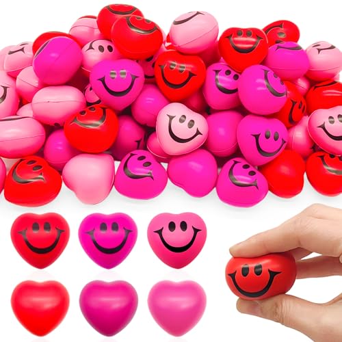 Jgalnim 30 Pieces Heart Stress Relief Balls3 Colors Mini Heart BallsSmile Funny Face Foam Balls for Valentine DaySchool Carnival RewardParty Gift Bag Fillers - Image 1
