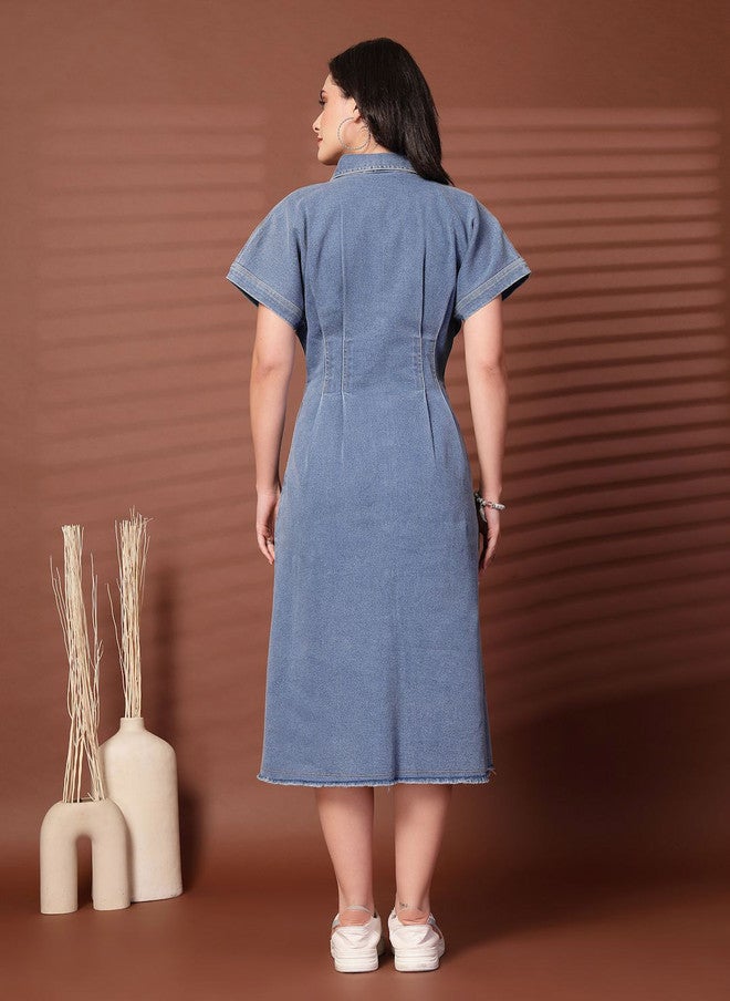PlusS Cotton Shirt Midi Dress for Women - Image 5