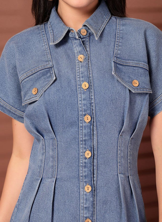 PlusS Cotton Shirt Midi Dress for Women - Image 2