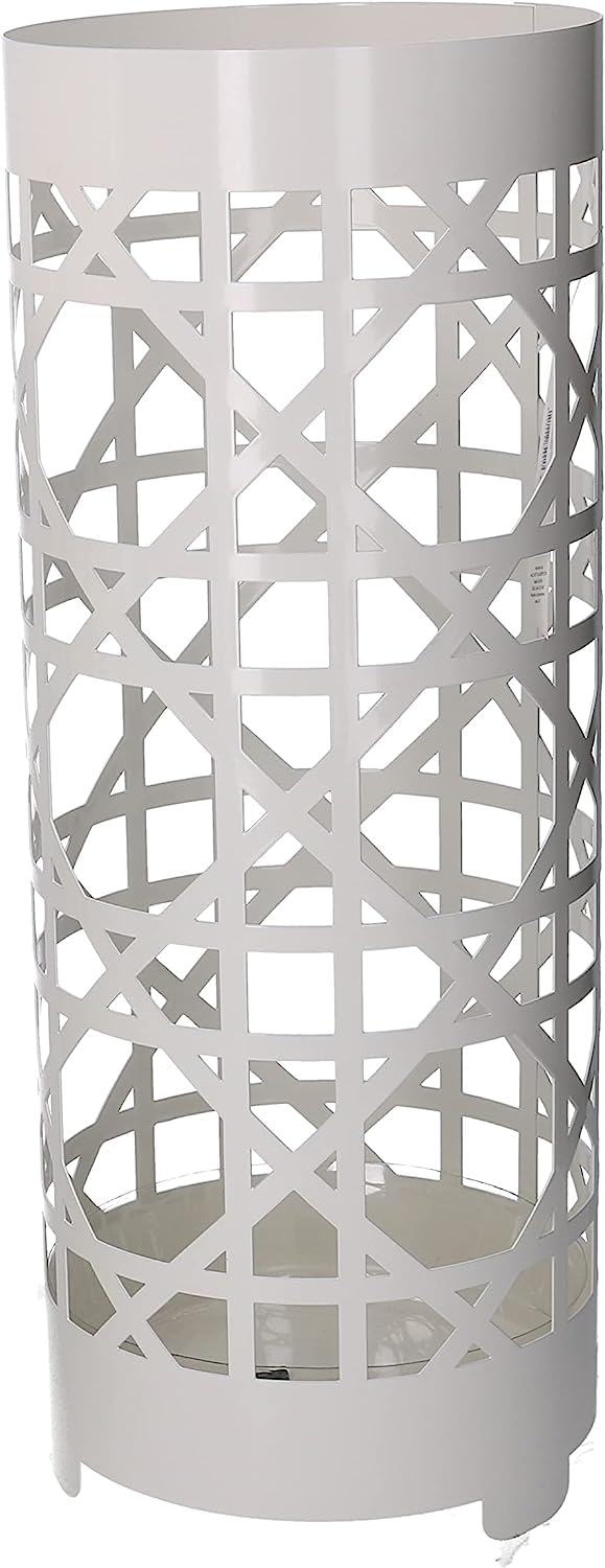 INDIAN DECOR 35787 Grid Design Metal Umbrella StandUmbrella holder Metal White Round 19 x 49 cm White  - Image 1