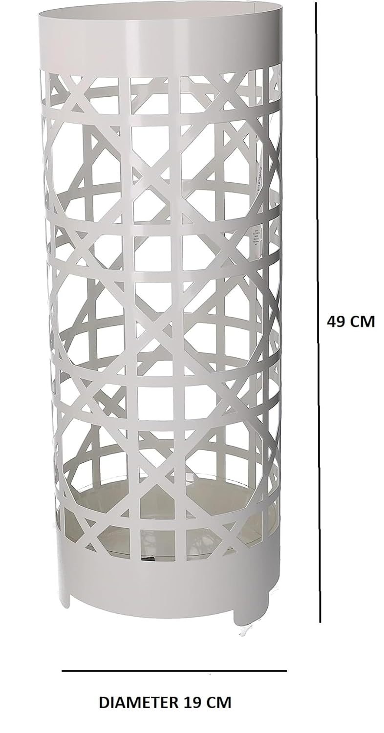 INDIAN DECOR 35787 Grid Design Metal Umbrella StandUmbrella holder Metal White Round 19 x 49 cm White  - Image 2