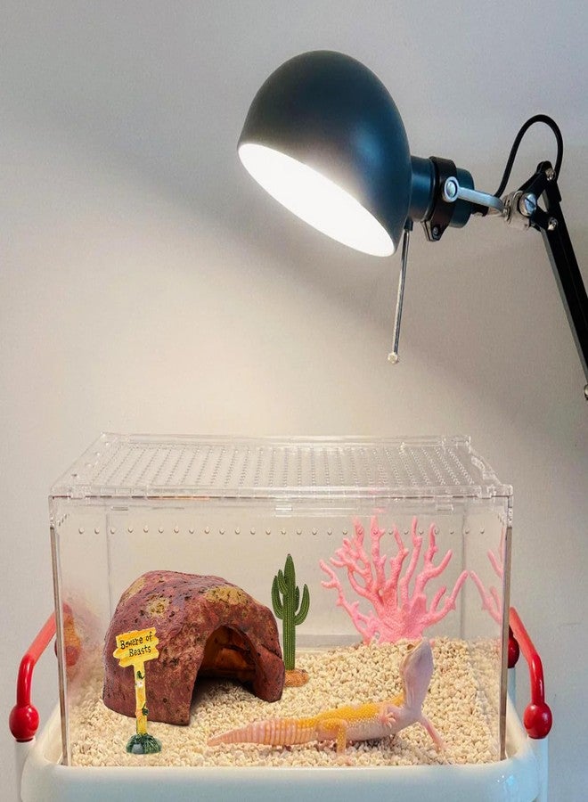 AMZCOM 3-in-1 Desert Theme Reptile Rock Cave Hide for Leopard Gecko & Snake - Naturalistic Tank Habitat Decor Set with Cactus Model, Interactive Warning Sign & Moist Hideout (Small Size) - Image 5