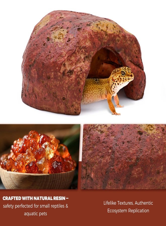 AMZCOM 3-in-1 Desert Theme Reptile Rock Cave Hide for Leopard Gecko & Snake - Naturalistic Tank Habitat Decor Set with Cactus Model, Interactive Warning Sign & Moist Hideout (Small Size) - Image 4