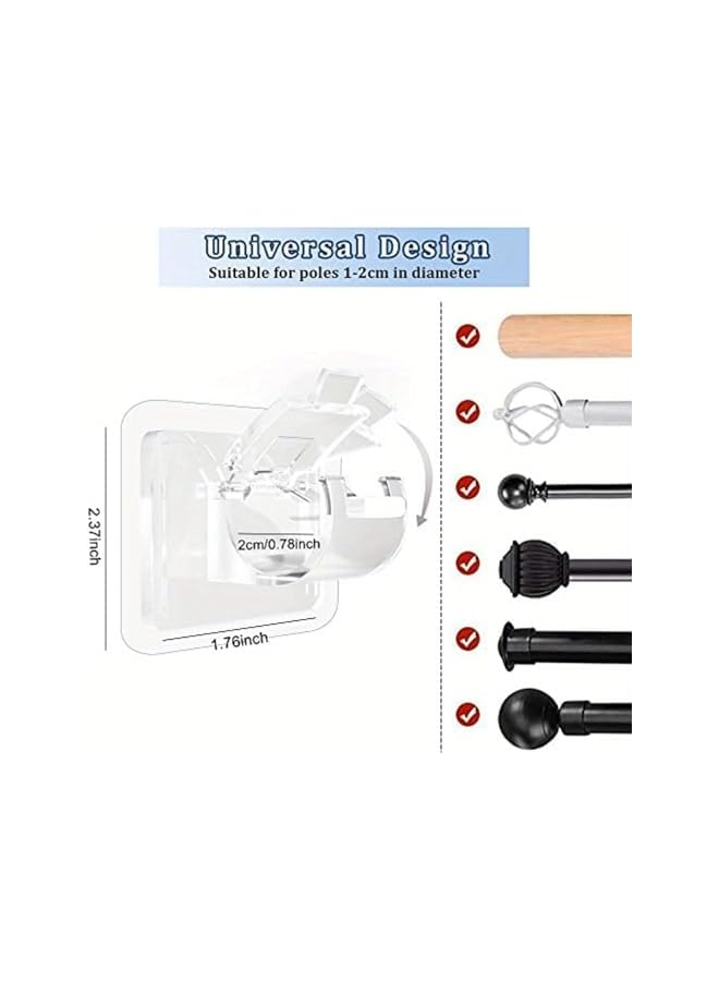 erorex 8PCS No Drill Curtain Rod Brackets No Drilling Self Adhesive Curtain Rod Holder Hooks Nail Free Adjustable Curtain Rod Hooks Curtain Hangers for Bathroom Kitchen Home Bathroom and Hotel (transparent)  - Image 2