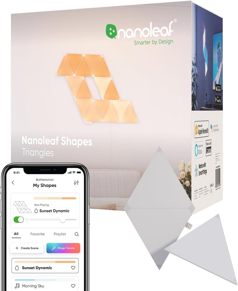 نانوليف حزمة توسعة Nanoleaf Shapes Triangles - نظام ألواح LED ذكي مع واي فاي ومشغل موسيقى، ديكور فوري للجدران، للاستخدام المنزلي أو المكتبي، أكثر من 16 مليون لون، استهلاك منخفض للطاقة - أبيض - 3 عبوات 0001Tw-3Pk - Image 1