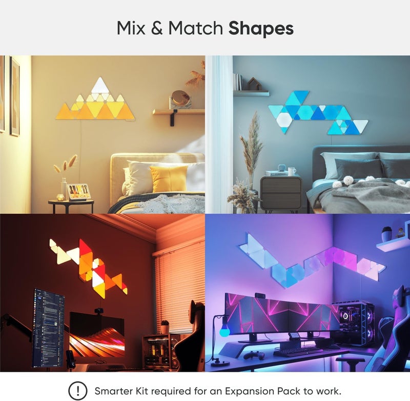 نانوليف حزمة توسعة Nanoleaf Shapes Triangles - نظام ألواح LED ذكي مع واي فاي ومشغل موسيقى، ديكور فوري للجدران، للاستخدام المنزلي أو المكتبي، أكثر من 16 مليون لون، استهلاك منخفض للطاقة - أبيض - 3 عبوات 0001Tw-3Pk - Image 3