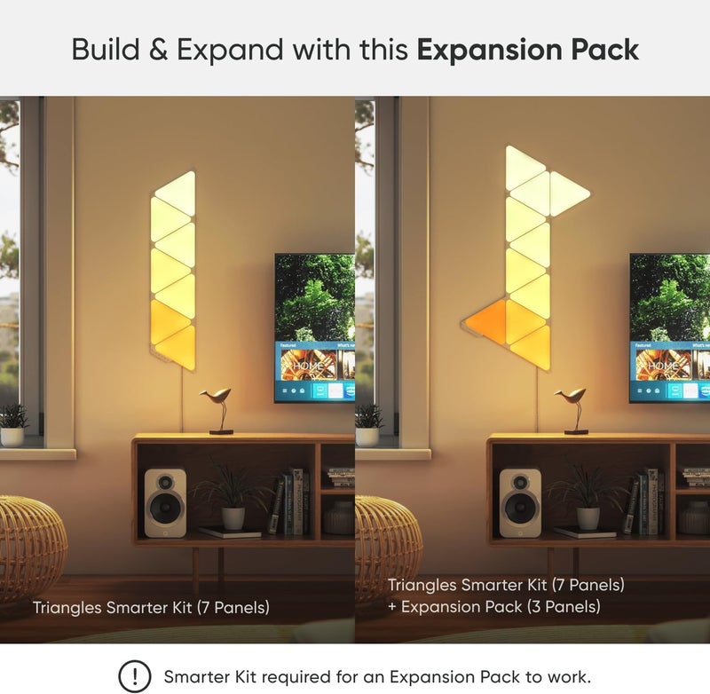 نانوليف حزمة توسعة Nanoleaf Shapes Triangles - نظام ألواح LED ذكي مع واي فاي ومشغل موسيقى، ديكور فوري للجدران، للاستخدام المنزلي أو المكتبي، أكثر من 16 مليون لون، استهلاك منخفض للطاقة - أبيض - 3 عبوات 0001Tw-3Pk - Image 2