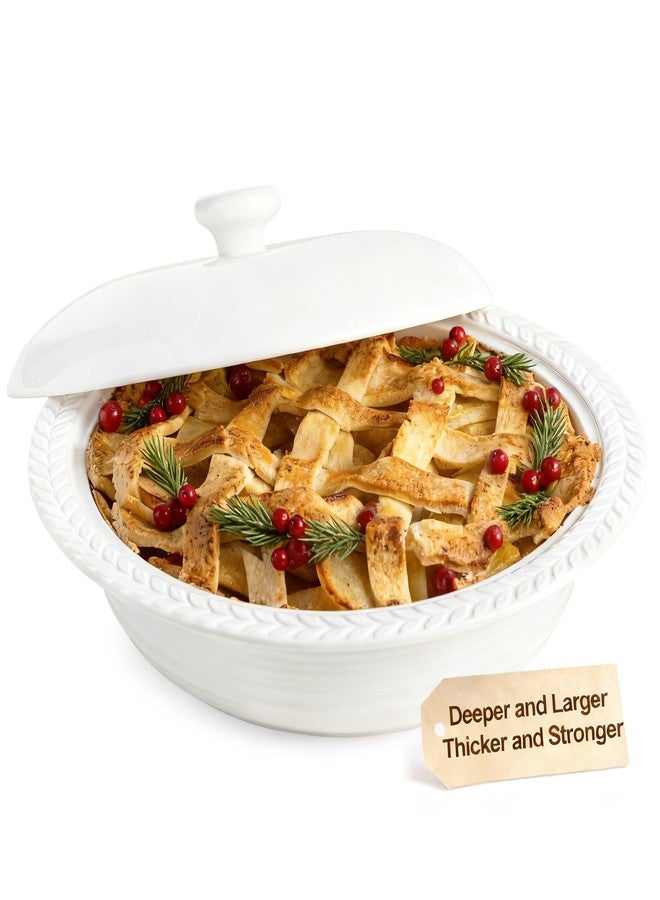 Cormomu Deep Dish Pie Pan with Lid, 11 inch Ceramic Pie Dish, Round Baking Dish for Apple, Quiche, Pot Pies, Tart, etc, Microwave, Dishwasher, and Oven Safe - Image 1