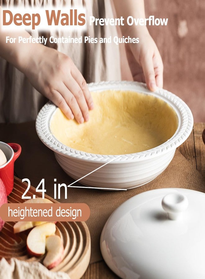 Cormomu Deep Dish Pie Pan with Lid, 11 inch Ceramic Pie Dish, Round Baking Dish for Apple, Quiche, Pot Pies, Tart, etc, Microwave, Dishwasher, and Oven Safe - Image 2