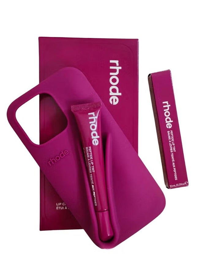 rhode Peptide Lip Color Silicone Phone Case, Phone Back Adhesive Lip Holder, Liquid Silicone Camera Protection Case and Lip Balm Design, Suitable for IPhone 16 Pro - Raspberry Jelly  - Image 3