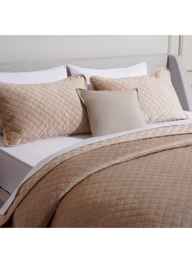 Pan Home طقم غطاء سرير مخمل مزخرف 3 قطع 160X220 سم - بيج - Image 1