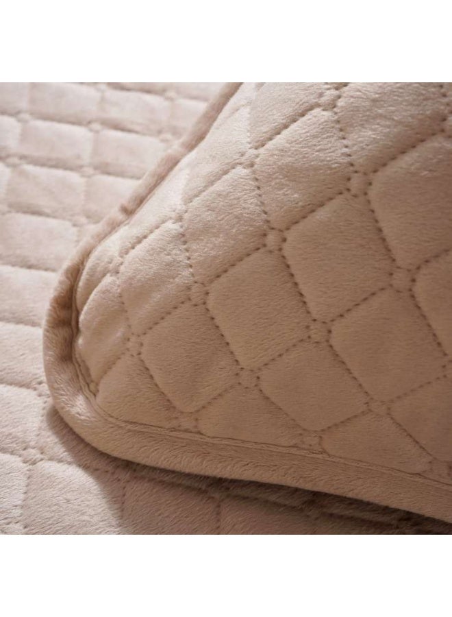 Pan Home Veronica 3-piece Velvet Quilted Bedspread Set 160x220cm - Beige - Image 3