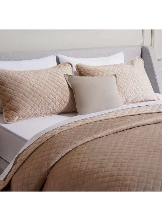 Pan Home Veronica 3-piece Velvet Quilted Bedspread Set 160x220cm - Beige - Image 1
