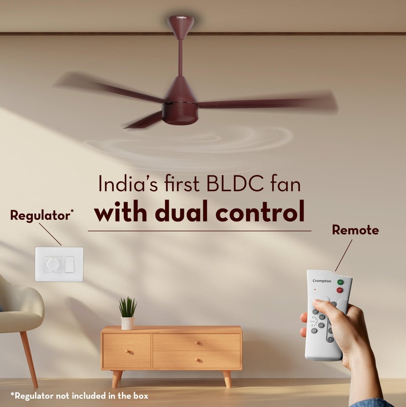 Crompton Energion Regmote 1200mm BLDC Ceiling Fan | India's First Dual Control Fan - Remote & Regulator Control | BEE 5 Star Rated Energy Efficient | 4 Year Manufacturer's Warranty | Brown - Image 2