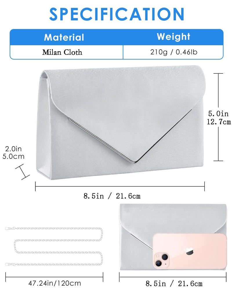 Women's Black Satin Glitter Evening Clutch Purse with Magnetic Closure and Straps - Image 3