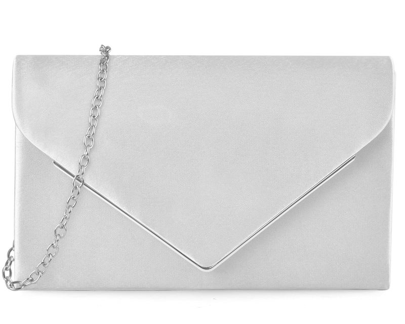 Women's Black Satin Glitter Evening Clutch Purse with Magnetic Closure and Straps - Image 1