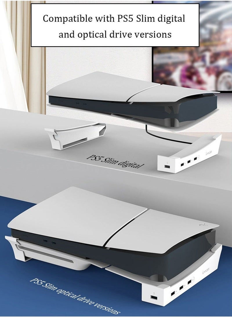 PS5 Slim Console with 4-Port USB Hub for Horizontal Stand Only , Base Stand Accessories for Playstation 5 Slim(Disc u0026 Digital Edition), Holder for PS5 Controller Charging(Not for Regular PS5) - Image 3
